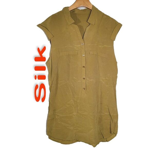 Women's 100% Silk Size M Short Sleeve Top Shirt SDK383 - Picture 1 of 3